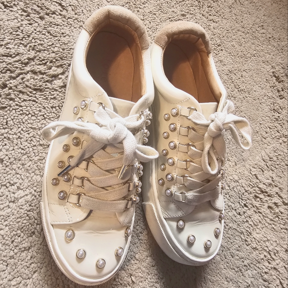 Joie White Pearl Size 37 Leather Sneakers
